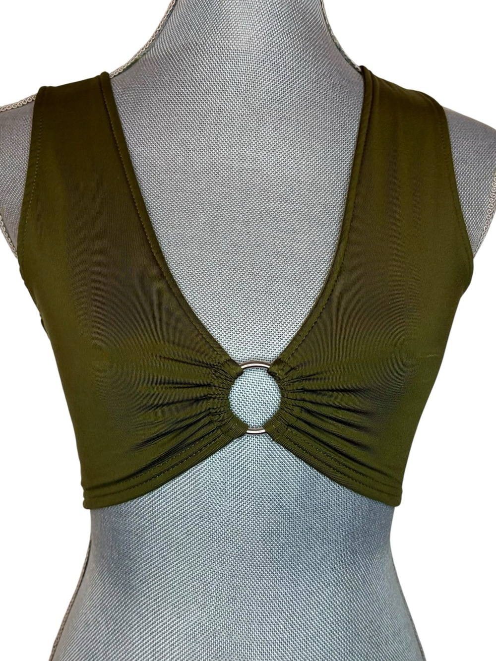 Olive Green Festival Crop Top w/ O-Ring Cutout